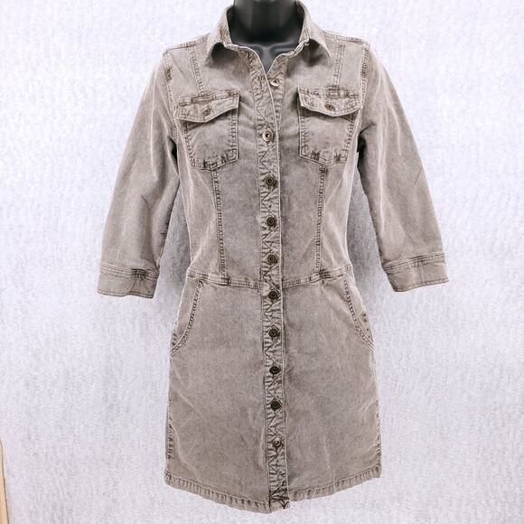 prAna Corduroy Dress Women's XS Light Brown Brass Buttons Pockets Casual Boho - Picture 1 of 9